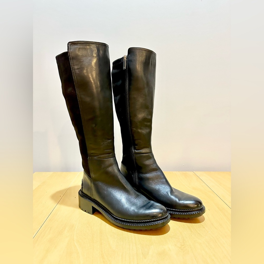 Aquatalia Omara Black Leather Knee High Riding Boots Sz 7